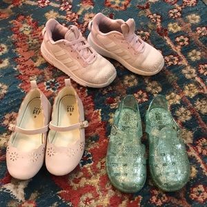 Toddler girl size 9 shoe bundle! Adidas tennis shoe + Mary Janes + Jelly Sandals